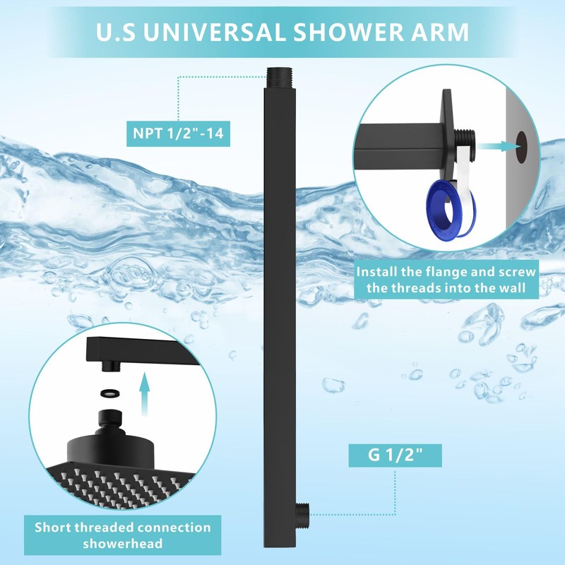 Nuodan Shower Arm with Flange, 16 Inches Wall Mount Square