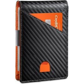 YouPocket Wallet for Men, Mens Wallet, Money Clip Card Holder with 12 Card Slots, Slim Wallet for Men, Men Wallet Minimalist Leather RFID Blocking Front Pocket Bifold Wallet (Orange)