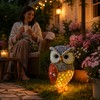 Solar Red Owl Statue Light for Garden Decor – Resin