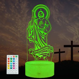 POSSHE San Judas Tadeo Night Light, Jesus Gifts, 3D Illusion Night Light with 16 Colors Changing, Remote Control with Timer, Kids Room Decoration for Holiday Birthday Christmas
