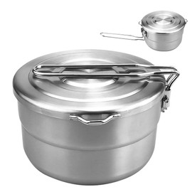 mizikuu Camping Pot, 1.5 L Large Capacity Bento Pot Camping Tableware with Lid and Handle Stainless Steel Camping Cookware Pot Camping Hiking Picnic Fishing
