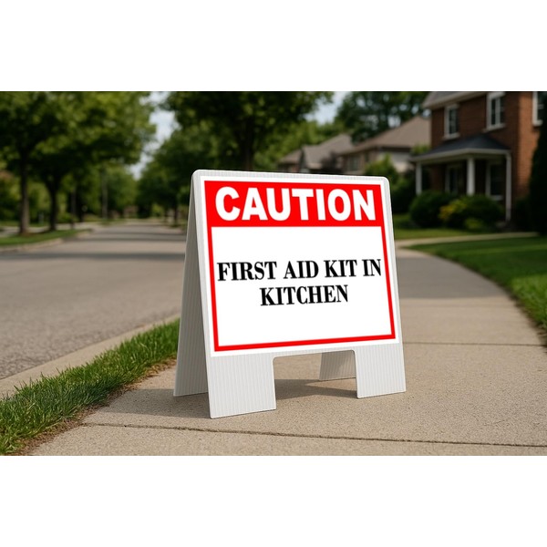 First Aid Kit in Kitchen Caution Folding Coroplast A-Frame Double-Sided