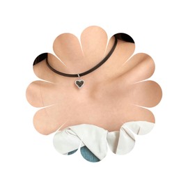 Allereya Vintage Crystal Onyx Heart Peandant Necklace Short Black Leather Choker Necklace Rhinestone Heart Necklace Black Vegan Suede Necklace Jewelry for Women and Girls