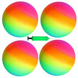 YNHFIFI 4 Pack Playground Ball, 8.5 Inch Rainbow Kickball for Kids Adults Indoor & Outdoor Dodgeball Handball Four Square Ball Schoolyard Game with Hand Pump