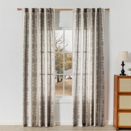MYSKY HOME Curtains for Bedroom Windows 84 Inch, Farmhouse Drapes Lines Printed Linen Sheer Curtains Light Filtering Privacy Protect Modern Style Room Divider Curtains, 50"x84", Khaki, 2 PCs