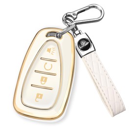 FT FUNTOR for Chevy Key fob Cover,4-button Car Key Case Protector with Keychain Compatible with Equinox/Malibu/Camaro/Cruze/Blazer/Traverse/Trax/Volt(A-White)