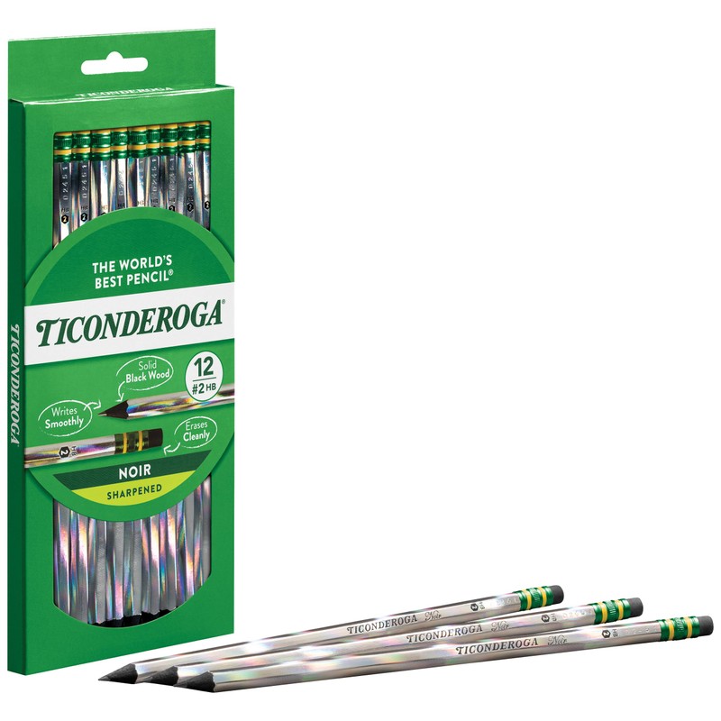 Ticonderoga Noir Black Wood-Cased #2 Pencils, Holographic Design, 12 Count