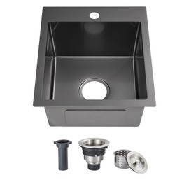 ROVOGO 15"x17"x8" Drop in Kitchen Bar Sink Single Bowl, Black Prep Sink 304 Stainless Steel, 1-Hole Small Wet Bar Sink Top Mount with Drain Assembly