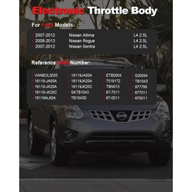 VANBOL Electronic Throttle Body Compatible with 2007-2012 Nissan Altima 2008-2013 Rogue 2007-2012 Sentra L4 2.5L Replace 16119JA00A 16119JK20A TB1043