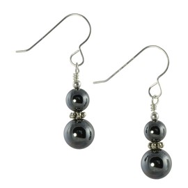 Dark Grey Haematite Gemstone & Sterling Silver Hook Drop Earrings + Gift Box