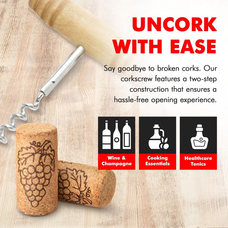 Chef Craft Select Corkscrew with Wooden Handle, 4 inch, Natural