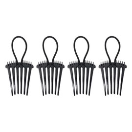 4PCS Bandette Comb,Comb Hair Styling Tool with Elastic Rubber Band Hair Comb Ponytail Bump it Up Volume Combs Hair Accessory for Easy and Chic Hairstyles(Black)