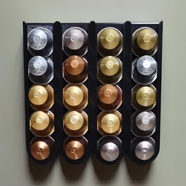 3D_ZeapoAI Coffee Pod Holder for Small Coffee Capsules, Holds 20 Pods, Wall Mounted Adhesive Organizer, Wide Space-Saving Storage Rack – (black)