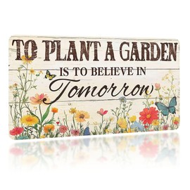 CAEJCCL Vintage Gardening Tin Sign To Plant A Garden Is To Believe In Tomorrow Funny Flowers Metal Signs for Living Room Bedroom Garden Greenhouse Yard Wall Decor 8×12 Inch
