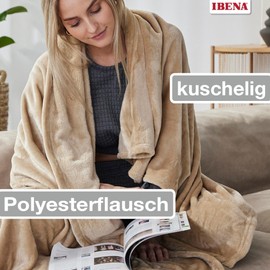 Ibena Olbia Cuddly Blanket 130 x 180 cm – Fluffy, Warm & Washable, Fleece Blanket Beige Plain