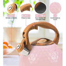 Foedo 3.2Qt Stainless Steel Whistling Tea Kettle Stovetop, Pink