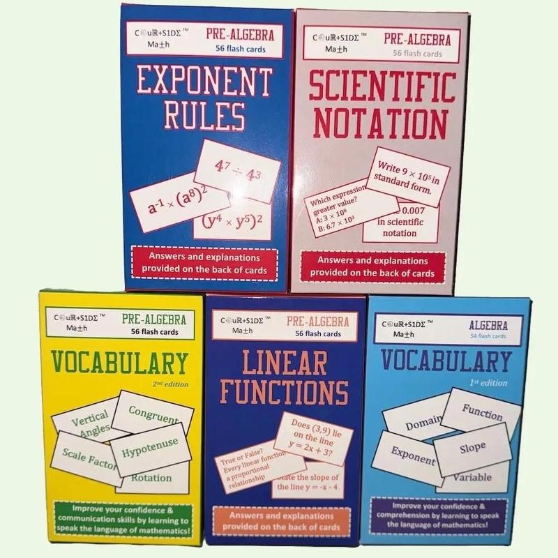 5-Pack Flashcards (Prealgebra/Algebra), Courtside Math, Grade Level Options 6th -