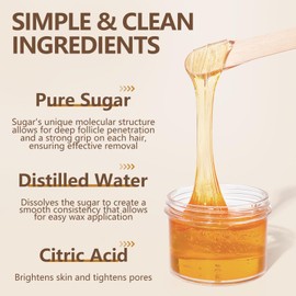 Sugar Wax Kit for Hair Removal: 10.6oz/300g Body Organic Sugaring Paste for Personal Home Use and Professional Salon Use - with 20pcs Wax Strips and 10pcs Sticks