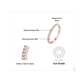 JewelryPalace Classic Genuine Moissanite Wedding Rings for Women, Half Eternity 14k Rose Gold Plated 925 Sterling Silver Promise Ring for Her, Round Cut Simulated Diamond Band Ring VVS D-F Size 4