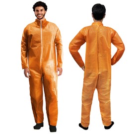 AMZ Medical Supply Disposable Coveralls for Men/Women, 3X-Large. Pack of 1 Orange Hazmat Suit. Waterproof PP + PE 40 GSM Lab Coveralls with Open Wrists & Ankles, Front Zipper