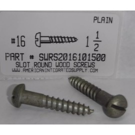 AMERICANINTEGRATEDSUPPLY.COM #16x1-1/2 Round Head Slotted Wood Screws Steel Plain (10)