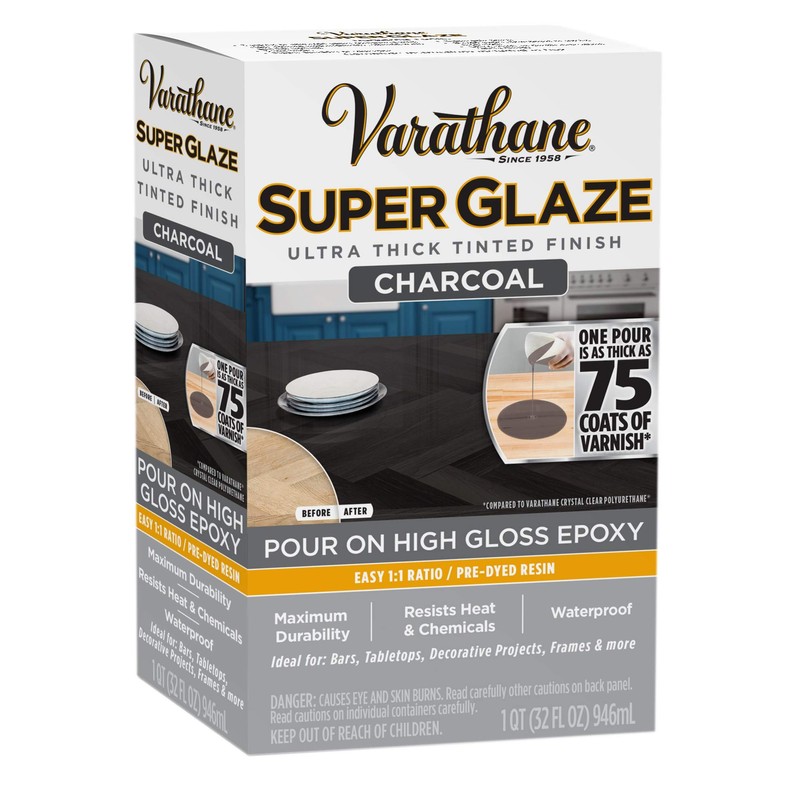 Varathane 363902 Super Glaze Pour-On High Gloss Epoxy, Quart, Charcoal