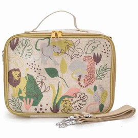 SoYoung Insulated Lunch Box - Toxin Free Lining, Washable Linen Outer, Jungle Cats