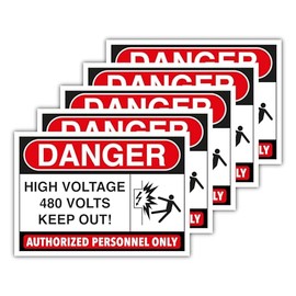 5 Pack 480V High Voltage Electrical Labels – Safety Warning Vinyl Stickers and Decals (4.13" x 5.83") for Panels and Switchboards