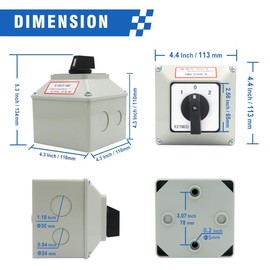 KEYMOO 32A Rotary Changeover Switch With Exterior Box, 3 Position 3 Phase 12 Terminals, 2-Way 3NO 3NC Universal Selector, Cam Switch Box IP65, CE (30 Amp.)