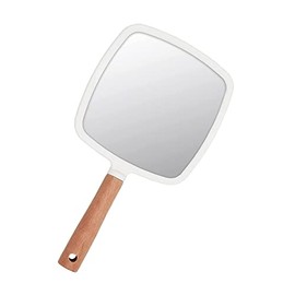 lasenersm 1 Piece Wooden Makeup Mirror Handheld Mirror Hand Held Mirror Hand Held Makeup Mirror Wooden Cosmetic Mirror Travel Makeup Mirror with Wooden Handle(Square, White)