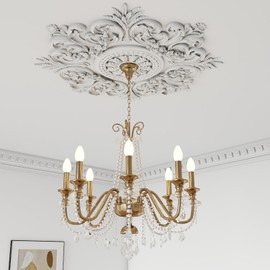 Nuanchu Large PU Ceiling Medallion Combination Decorative 2.36'' ID French Style Chandelier Base Ceiling Medallion for Light Fixtures Victorian Rosette Light Covers for Chandeliers(28'',Classic)