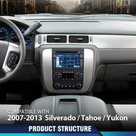 PIT66 Dash Center Radio Bezel Trim Plate Metal Silver Compatible with Chevy Silverado 1500 Tahoe GMC Sierra 1500 Yukon 2007-2014 15211886 26887440 25807746 15211885