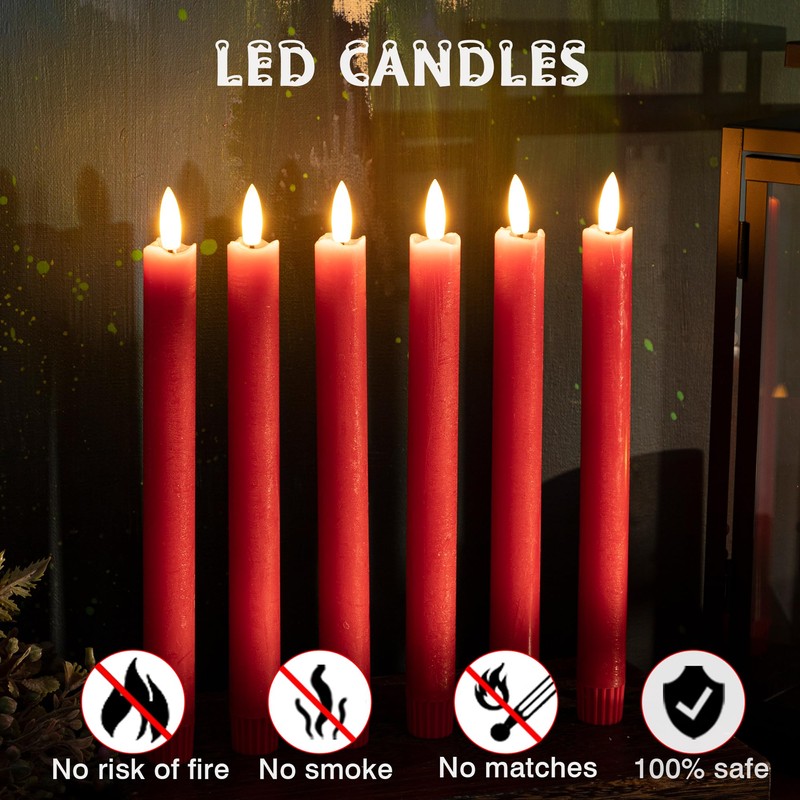 AFINETH Red Flameless Taper Candles with Rmote, 9.6" Real Wax