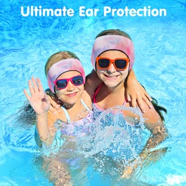 HeySplash Swimming Headband, Swimming Earplugs Kids Ear Plugs Ear Band Swimmer Ear Protection, Neoprene Ear Guard & Hair Guard for Kids Adults, Hold Earplugs in, M, Tie-dye Pink