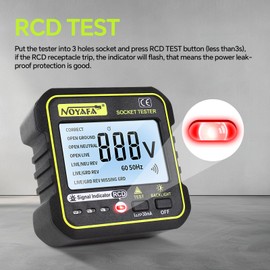 NOYAFA Socket Tester, RCD Test with 7 Types of Fault Diagnosis and LCD Voltage Display, Leak Voltage, FI Test, 90-250V/50-60Hz for Plug Safety Test, Socket Earth Test ZPCT-1806A