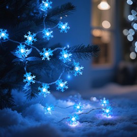 Lakumu Snowflake String Lights, 20FT 40 LED Christmas Decorations Lights Battery Operated with 8 Modes & Timer, Indoor Fairy Lights for Bedroom Party Home Xmas Tree Decorations Blue