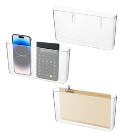 3 Pack Plastic Wall Folders, Acrylic Single Pocket Wall Mount File Holder Clear Hanging Wall File Organizer Plastic Single Pocket Hanging for Office Home Bathroom, 8.6x4.7x2.1 Inch