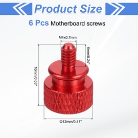 sourcing map 6Pcs M4x0.7mm Aluminum Thumb Screws, 12x16mm(ODxH) Computer Case Thumb Screws for PC Side Panel Motherboard Mounting Screw, Red