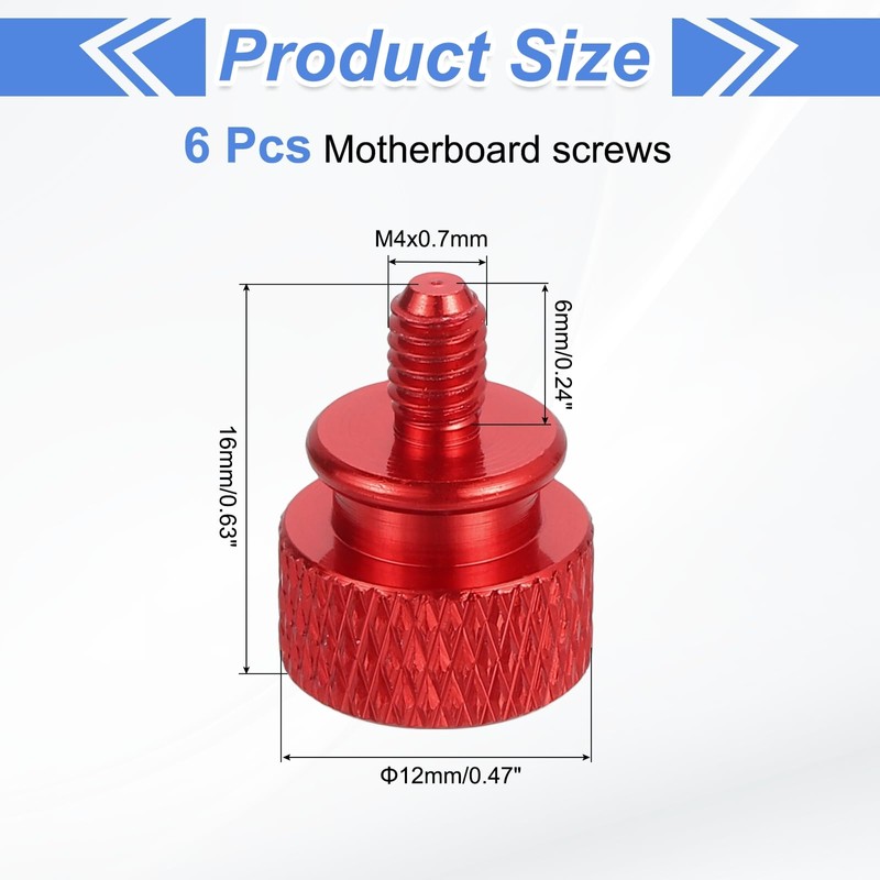 sourcing map 6Pcs M4x0.7mm Aluminum Thumb Screws, 12x16mm(ODxH) Computer Case