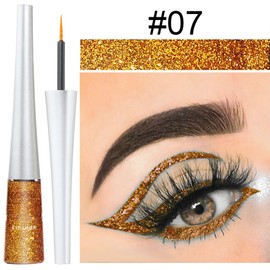 Glitter Eyeliner, Gold Liquid Glitter Eyeliner Long Lasting Metallic Shimmer Glitter Eyeliner Liquid Liners Quick Drying Liquid Sparkly Glitter Metallic Eyeliner Eye Glitter Makeup for Women（#7）
