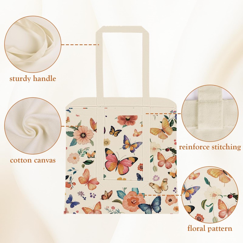 Louise Maelys Butterfly Floral Canvas Tote Bag For Women with