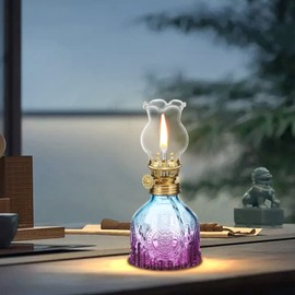 DNRVK 2-Pack Gradient Color Glass Oil Lamp Kerosene Lantern Vintage Oil Lamps for Indoor Use Oil Lantern Indoor Decorative Oil Hurricane Lanterns for Tabletop Decor Emergency Lighting