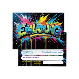 12 Invitation Cards for Children's Birthday Graffiti Boys Girls Children Cool Colourful Invitations Birthday Invitations Kids