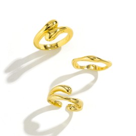 Chunky Gold Rings for Women Non Tarnish Gold Silver Stackable Rings That Don't Tarnish Adjustable Signet Rings Statement Dome Rings Promise Wedding Birthday Jewelry Gifts (Gold)