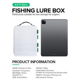 Realure Double Sided Lure Box with Handheld,4.5x17x20cm Small Fishing Lure Box,Sea Fishing Tackle Box,for Hard or Soft Lures,Diving Floating Sinking Skirted Topwater Lures,10 Grids (Transparent)