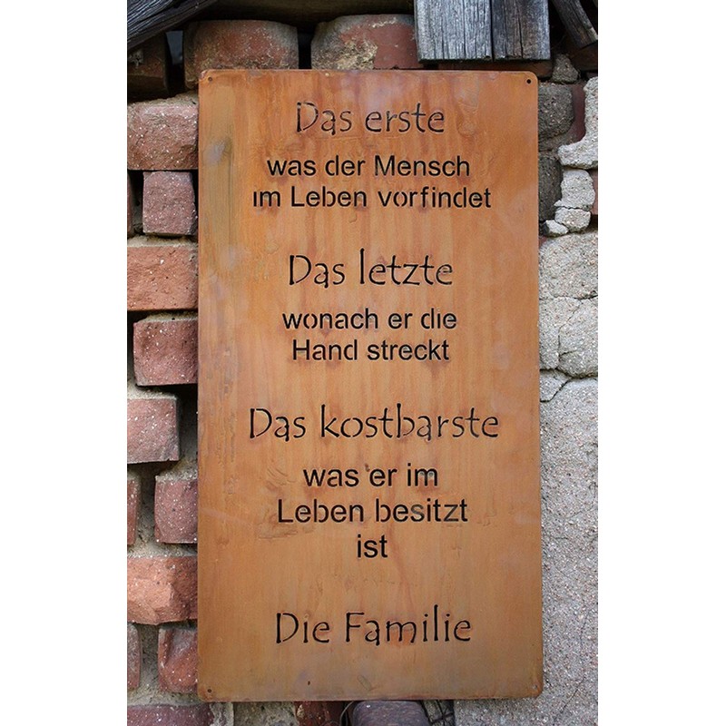 Rust metal plaque "family", patina decoration for hanging, size 1