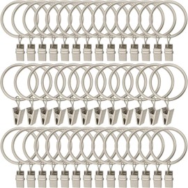 50 Pcs Curtain Rings with Clips Drapery Clips with Rings, Drapes Rings 38mm Interior Diameter Fits up to 1 in Curtain Rod Matte Silver