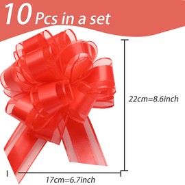 QICEDER Gift Bow with Gift Ribbon Matt for Gifts Bags Sugar Bags for Crafts Decorating Decorating Pack of 10 (Red)