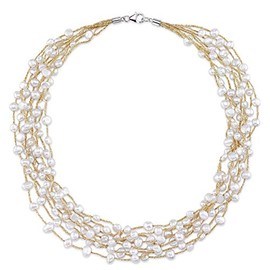 The Pearl Source 4-5mm Genuine White Freshwater Cultured Pearl Mila Necklace for Women
