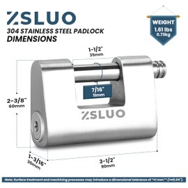 ZSLUO High Security Padlock Heavy Duty Locks, Stainless Steel Hardened Cut Proof Shackle, Weatherproof Anti-Theft Lock for Storage Units, Shed, Gate, Truck, Warehouse, Industrial Use (3 Keys)